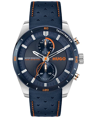 Hugo Boss Men's Fast Quartz Multifunction Blue Leather Watch 44mm