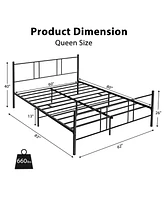 Gymax Queen Size Steel Platform Bed Frame Headboard Heavy-Duty Mattress Foundation