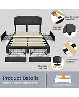 Gymax Full Platform Bed Frame with 4 Storage Drawers Adjustable Headboard Grey