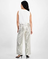 Ak Anne Klein Petite Pull-On Wide-Leg Sparkle Pants