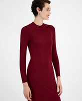 T Tahari Women's Mock-Neck Peplum-Hem Long-Sleeve Dress