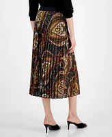 T Tahari Women's Printed Pull-On Pleated Midi Skirt