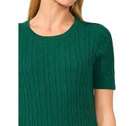 CeCe Women's Cotton Cable-Knit Short-Sleeve Sweater