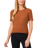 CeCe Women's Cotton Cable-Knit Short-Sleeve Sweater