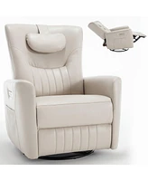 Mondawe Blue Swivel and Rocker Power Recliner Chair with Lumbar Neck Support Pillow