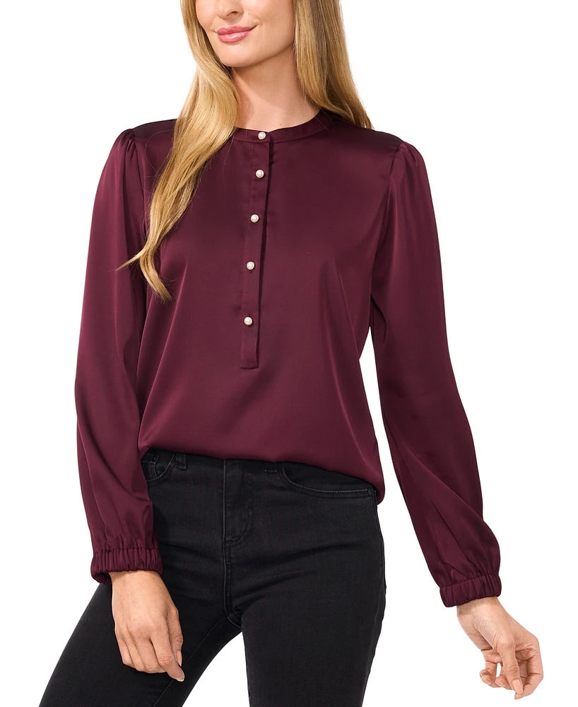 CeCe Women's Charmeuse Faux-Pearl-Button Blouse