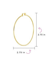 Bling Jewelry Minimalist Lightweight Round Thin Tube Big Large Hoop Earrings For Women Yellow Gold Plated Brass 2.75 Inch Diameter - Gold