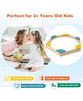 Costway Outdoor Wooden Sandbox with Seats Backyard Bottomless Sandpit for Kids