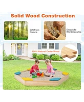 Costway Outdoor Wooden Sandbox with Seats Backyard Bottomless Sandpit for Kids