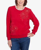 Alfred Dunner Petite Classic Sherpa Floral Embroidered Top