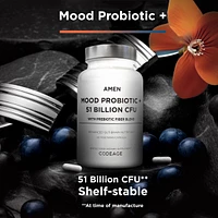 Amen Mood Probiotic Supplement 51 Billion Cfu - Organic Prebiotics and Probiotics - Acidophilus Probiotic Pills, Fibers