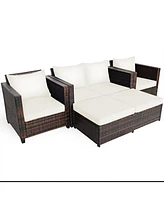 Costway 5PCS Patio Rattan Furniture Set Loveseat Sofa Ottoman Cushioned