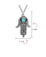 Bling Jewelry Large Yoga Cubic Zirconia Blue Cz Amulet Talisman Evil Eye Hamsa Hand Of God Star Of David Pendant Necklace For Black Oxidized Sterling