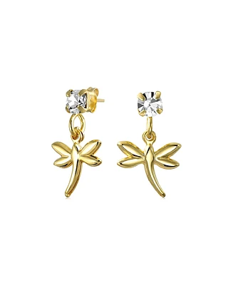 Bling Jewelry Whimsical Tiny Garden Dragonfly Firefly Insect Butterfly Dangling Stud Earrings For Cz Accent Gold Plated Brass