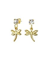 Bling Jewelry Whimsical Tiny Garden Dragonfly Firefly Insect Butterfly Dangling Stud Earrings For Cz Accent Gold Plated Brass