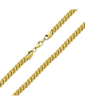 Bling Jewelry Heavy Duty Biker Jewelry Solid Flat Square Wheat Link Foxtail Chain Necklace MenGold Tone Stainless Steel 6MM 24 Inch