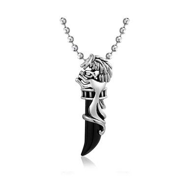 Bling Jewelry Black Cz Wolf Black Fang Spike Tooth Viking Pendant Necklace Stainless Steel 20 Inch Ball Chain