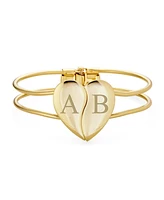 Bling Jewelry Initials Friendship Love Split Heart Wide Bracelets Bangle Cuff Bracelet For Women ForYellow Gold Tone Metal Hinge Opening