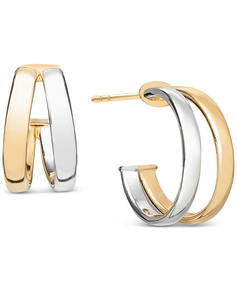 Italian Gold Polished Double Small Huggie Hoop Earrings in 10k Two-Tone Gold, 0.5" - Two