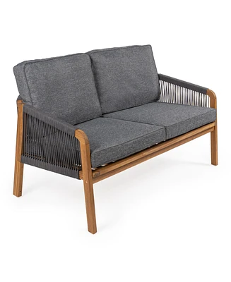 Jonathan Y Arwen Modern Bohemian Roped Acacia Wood Outdoor Loveseat with Cushions