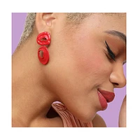 Sohi Women's Red Circular Hollow Drop Earrings
