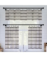 Twill Stripe Anti-Dust Linen Blend Sheer Cafe Curtain Pair