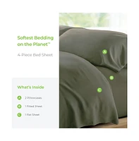 Cariloha Retreat 4-Piece Sateen Sheet Set | Oasis Green | Cal King | Lyocell Material | Breathable, Corner Straps, Extra soft & Cooling