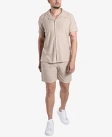 Spring + Mercer Men's Casual Textured Camp Collar Short Sleeve Button-Up Shirt