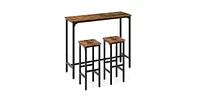 Sugift 3 Pieces Industrial Bar Table and Chairs Set with Metal Frame-Rustic Brown