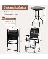 Skonyon 3 Pieces Outdoor Bar Stool Set with Dpc Tabletop and Umbrella Hole for Poolside-Black