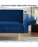 Streamdale Furniture 78" Velvet Convertible Futon Sofa Bed with Adjustable Armrests