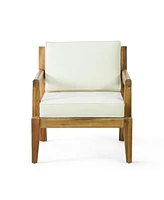 Streamdale Furniture Outdoor Acacia Club Chairs with Beige Cushions