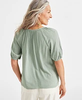 Style & Co Women's Split Neck Tassel Shine Top, Created for Macy's