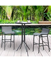 3-Piece Bistro Set for 2 with Round Table & Bar Chairs in Charcoal Gray