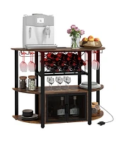 Streamdale Furniture Industrial Wine Cabinet with Charger and Led Lights