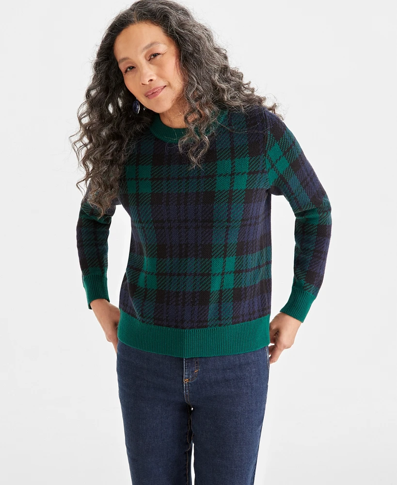 Style & Co Women's Plaid Crewneck Pullover Sweater, Created for Macy's