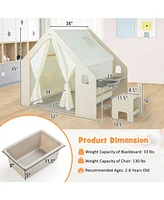 Skonyon Montessori Style Indoor Playhouse with Storage Bin and Floor Mat for Toddlers Aged 2-6 Years Old-Beige