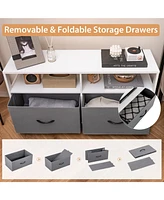 Sugift Fabric Chest of Drawers with 2 Drawers and 2 Open Shelves-White