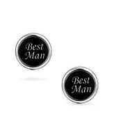 Bling Jewelry Best Man Script Words Round Black White Shirt Cuff Links Groomsmen Party Gift Brass Bullet Hinge Back