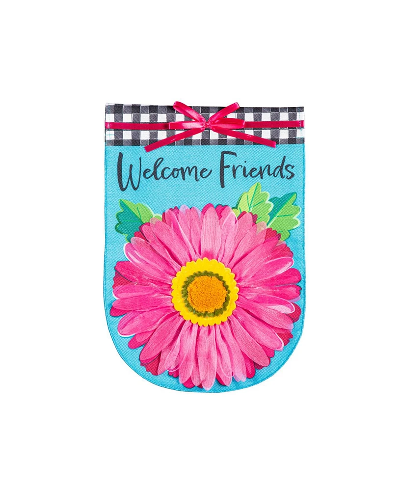 Evergreen Welcome Friends Daisy Burlap House Flag