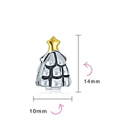 Bling Jewelry Elegant Shining Decorated Star Holiday Festive Christmas Tree Charm Bead Two Tone 14K Plated Sterling Silver For Women Fits European Bra