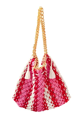 Cannes Colette Macrame Beach Bag In Pink & Red