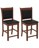 Sugift Upholstered Counter Stool Set of 2 with Solid Rubber Wood Frame-Brown