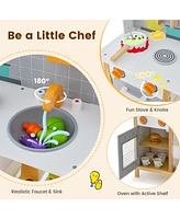 Costway Wooden Kid's Play Kitchen Set Pretend Chef Cooking Toy with Cookware Accessories