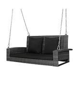 Costway 2-Person Patio Pe Wicker Hanging Porch Swing Bench Chair Cushion 800lbs