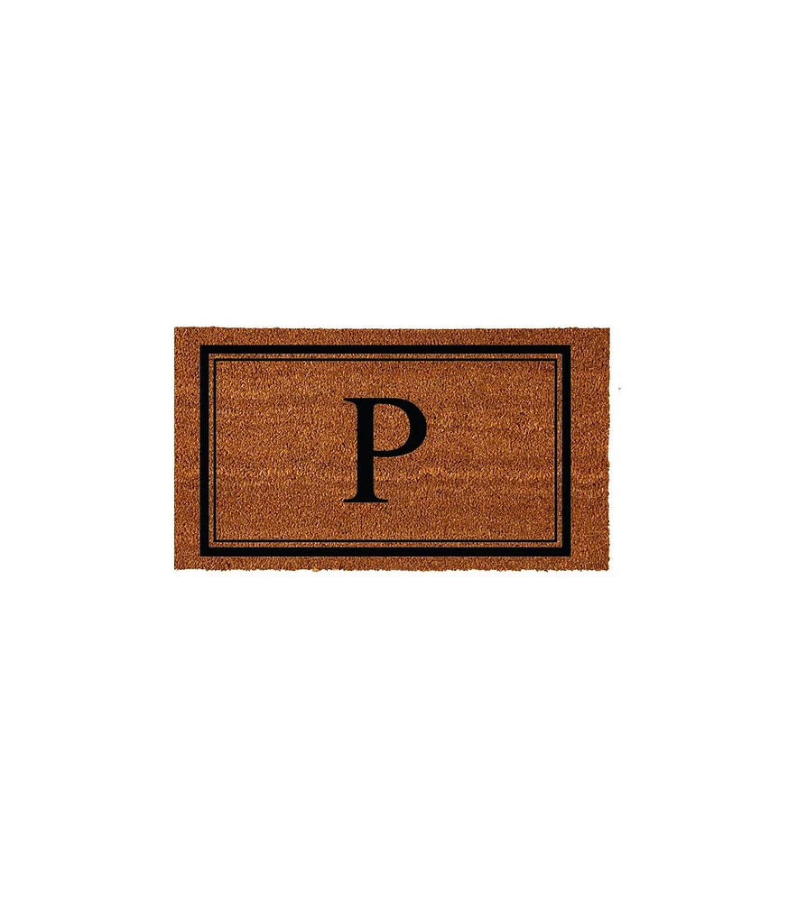 Evergreen Monogram Indoor Outdoor 100% Natural Coir Doormat 28" x 16" | Letter "P"