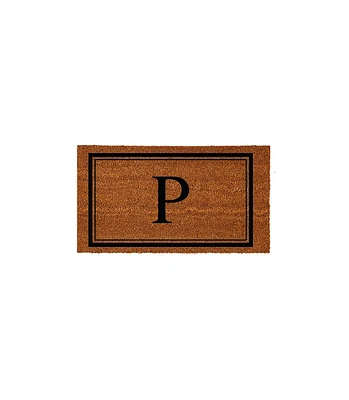 Evergreen Monogram Indoor Outdoor 100% Natural Coir Doormat 28" x 16" | Letter "P"