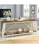 Tribesigns 70.9 Inches Extra Long Sofa Table Behind Couch, Industrial Entry Console Table for Hallway, Entryway, Living Room, Light Brown and White