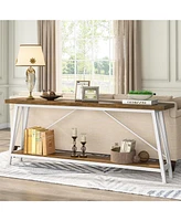 Tribesigns 70.9 Inches Extra Long Sofa Table Behind Couch, Industrial Entry Console Table for Hallway, Entryway, Living Room, Light Brown and White