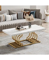 Tribesigns Modern Coffee Table, 47 Inch Faux Marble Cocktail Table with Geometric Frame, Rectangular Center Table Tea Table Accent Furniture for Livin